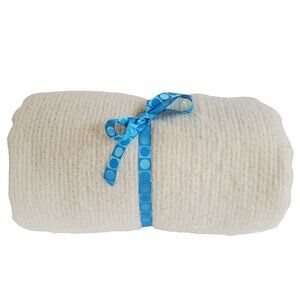 Vintage Acrylic Blanket Twin 66"x 86" Waffle Weave Ivory Satin Trim Reversible